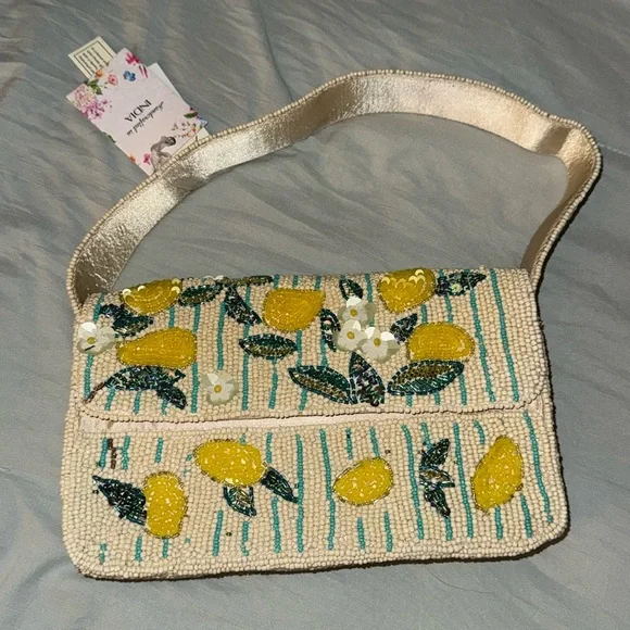 NWT Yellow and Green Floral with Lemons Beaded Bag Viral TikTok Marshall’s Bag - Picture 1 of 3